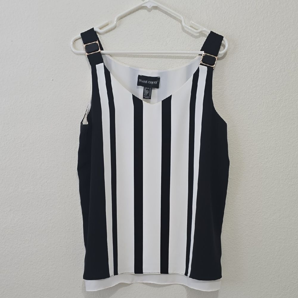 Frank Lyman Design Black and White Striped Tank Top 12